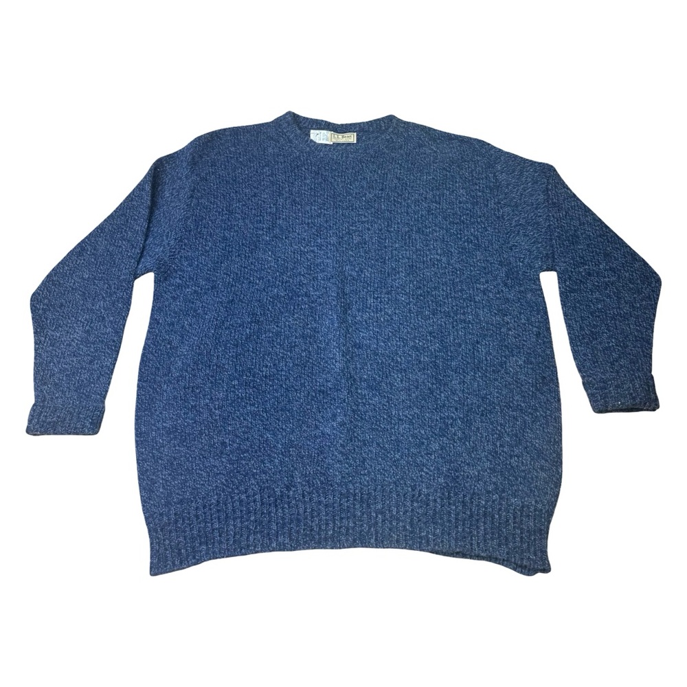L.L. Bean Blue Crewneck Sweater Chunky Knit Wool Nylon Vintage 2XL